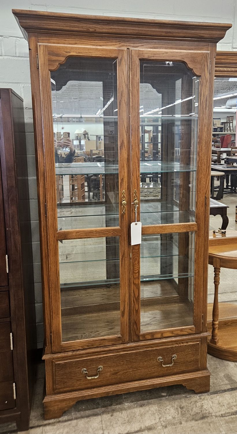 Ethan Allen Solid Oak Lighted Curio Cabinet - FREE DELIVERY