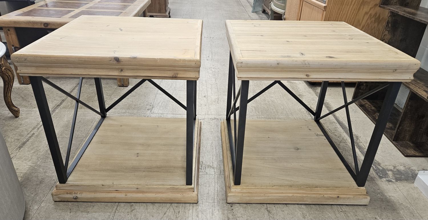 Rustic Wood &amp; Metal End Tables (Set of 2)