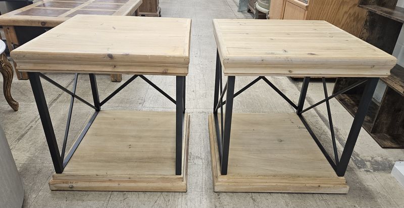 Rustic Wood &amp; Metal End Tables (Set of 2)