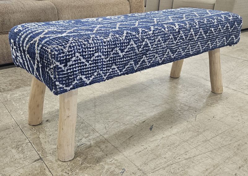 Blue Patterned Upholstered Bench