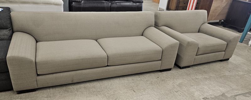 Neutral Upholstered Sofa &amp; Chair Set - FREE DELIVERY