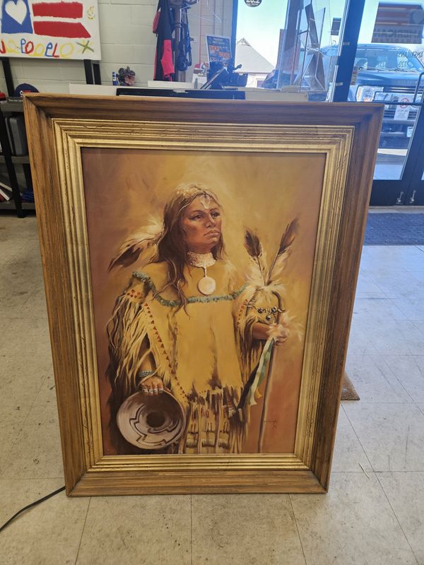 Framed Oil Painting – Native American Woman