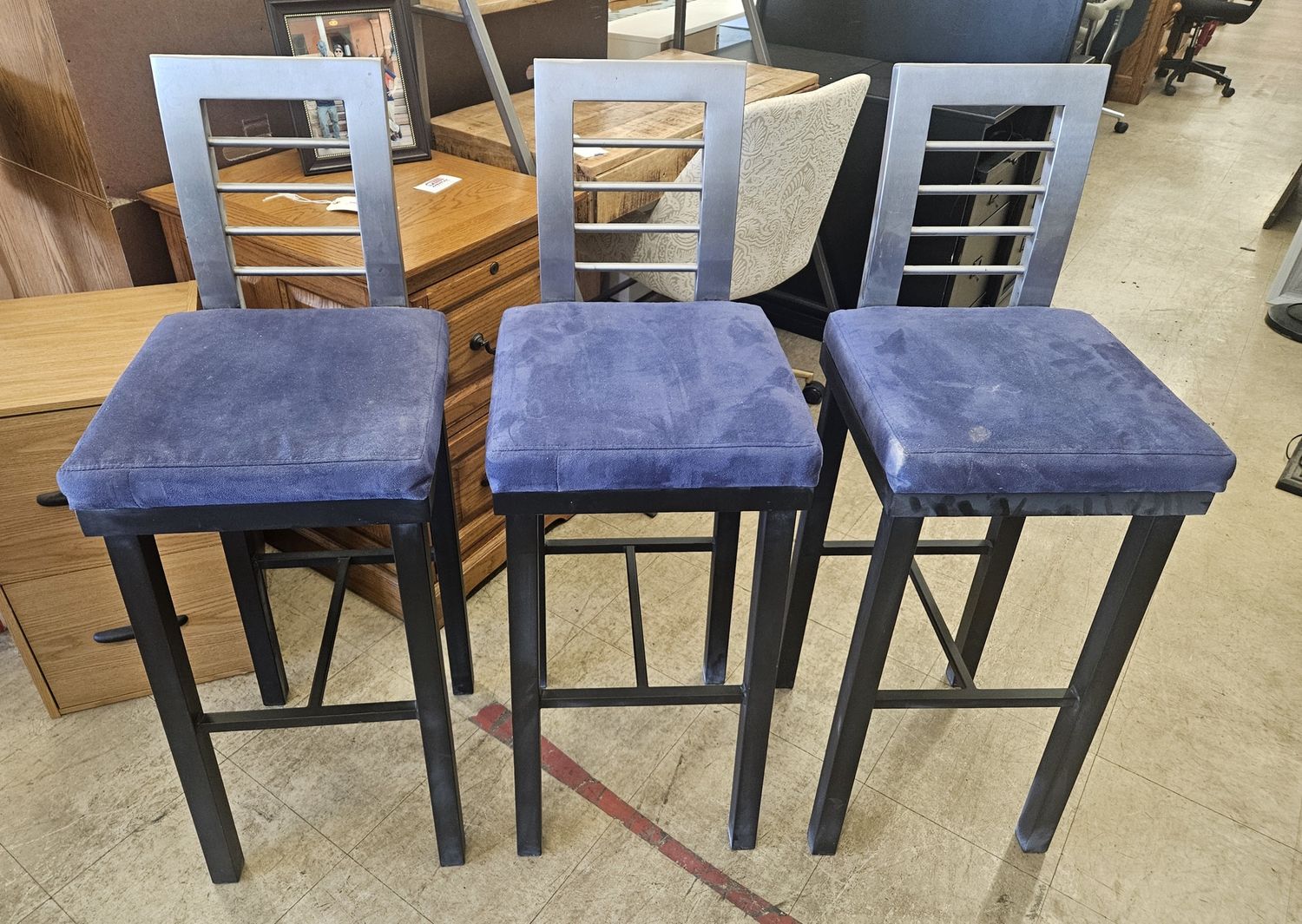 Set of 3 Upholstered Bar Stools