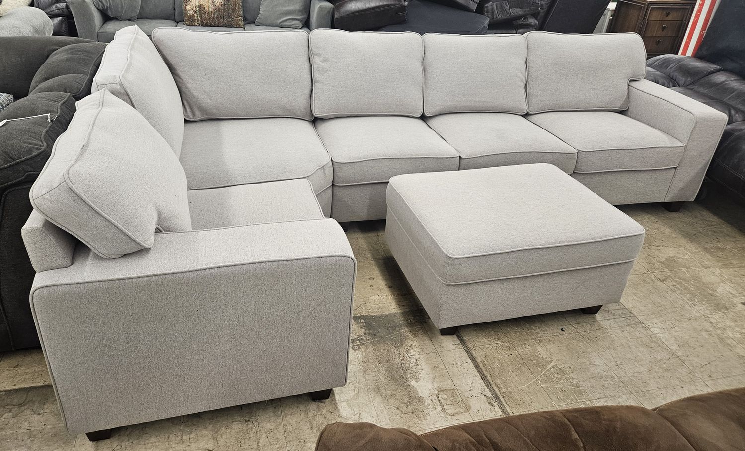 Light Gray Sectional Sofa with Ottoman - FREE DELIVERY