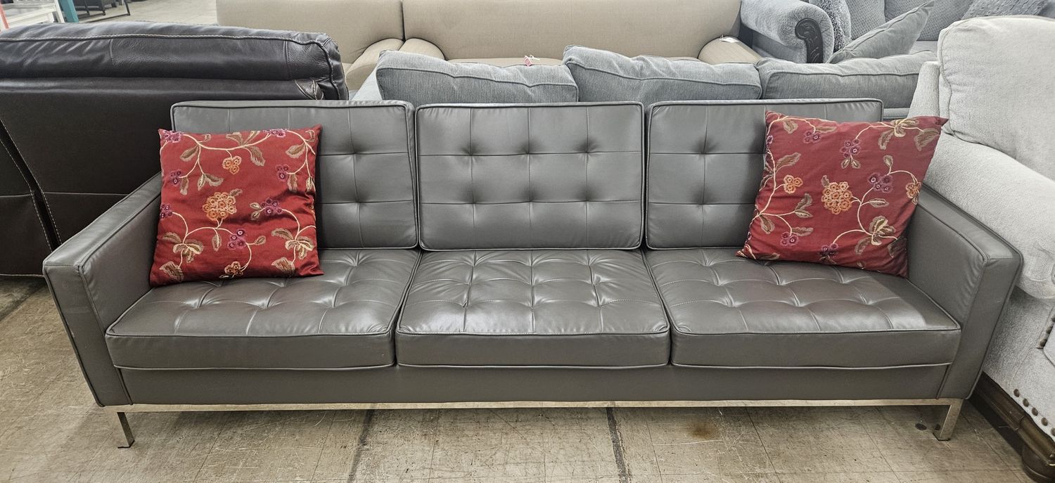 Modern Gray Leather Sofa - FREE DELIVERY