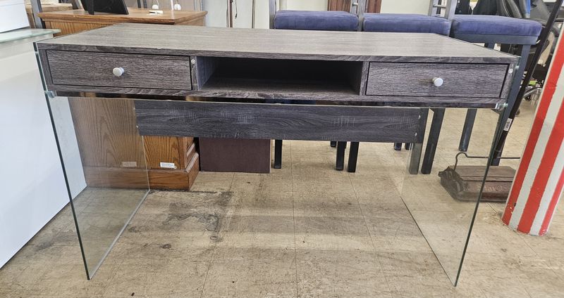 Modern Glass Leg Writing Desk with Dual Drawers - FREE DELIVERY