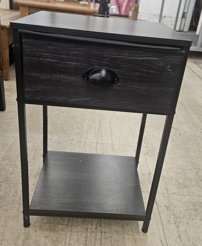 Industrial Black Nightstand with Drawer &amp; Lower Shelf