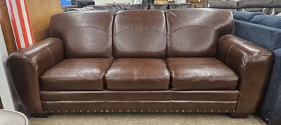 Brown Leather Sofa with Nailhead Trim