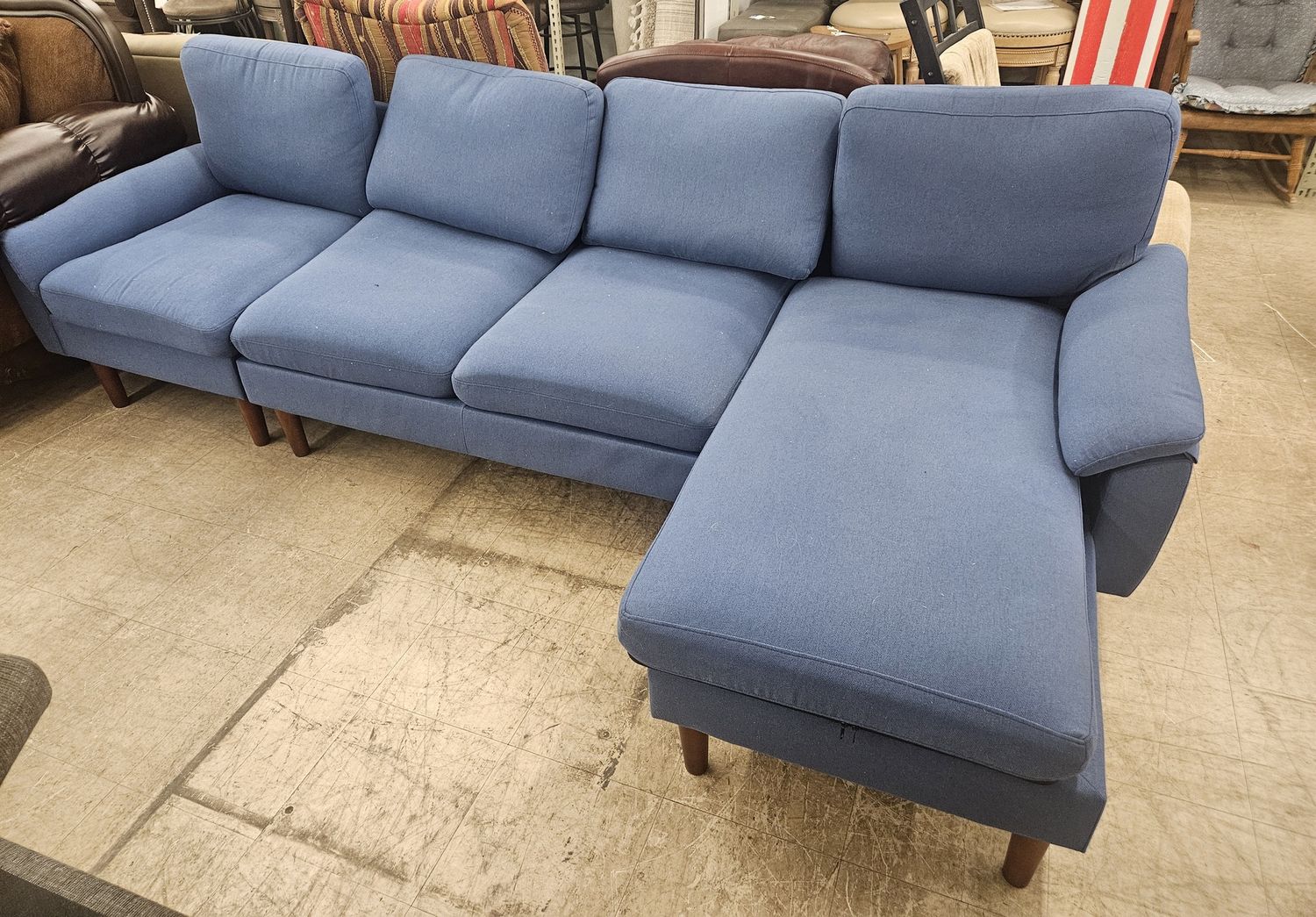 Mid-Century Modern Blue Chaise Sectional - FREE DELIVERY