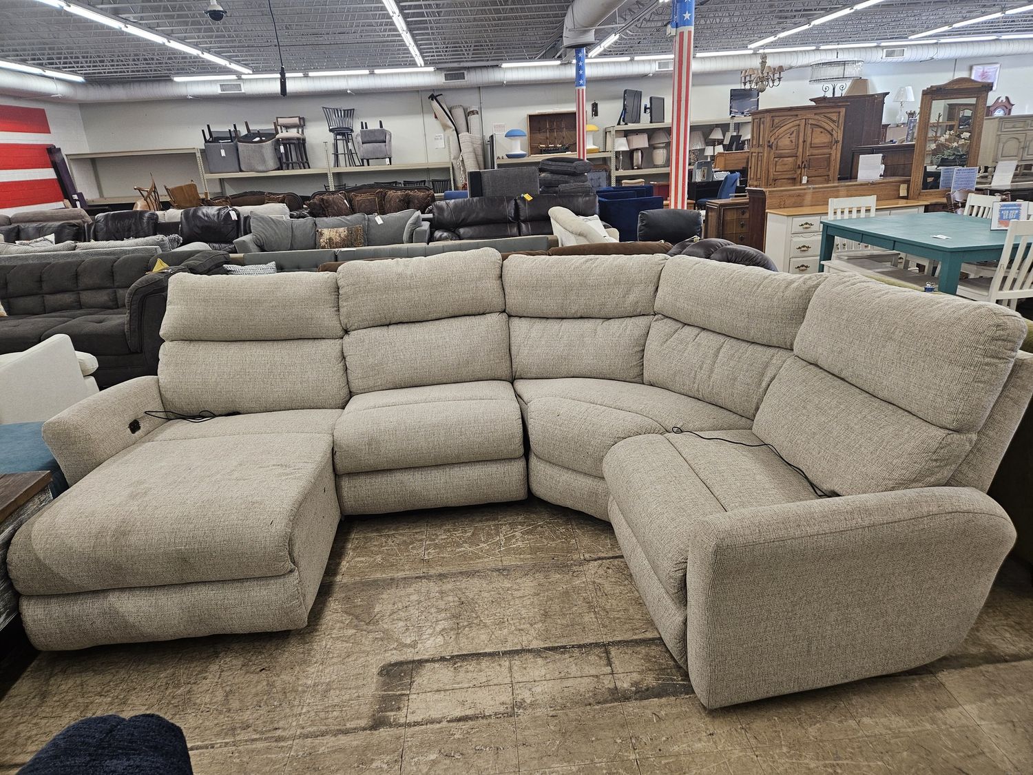 Beige power recliner sectional