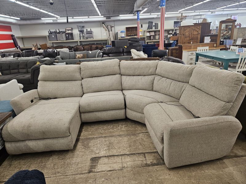 Beige power recliner sectional