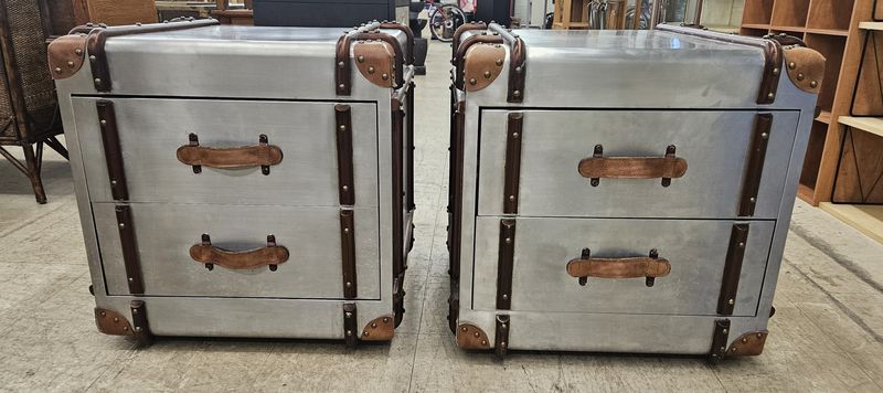 Aviator Steamer Trunk 2-Drawer Nightstand Cubes (RH Style)  – Set of 2 - FREE DELIVERY