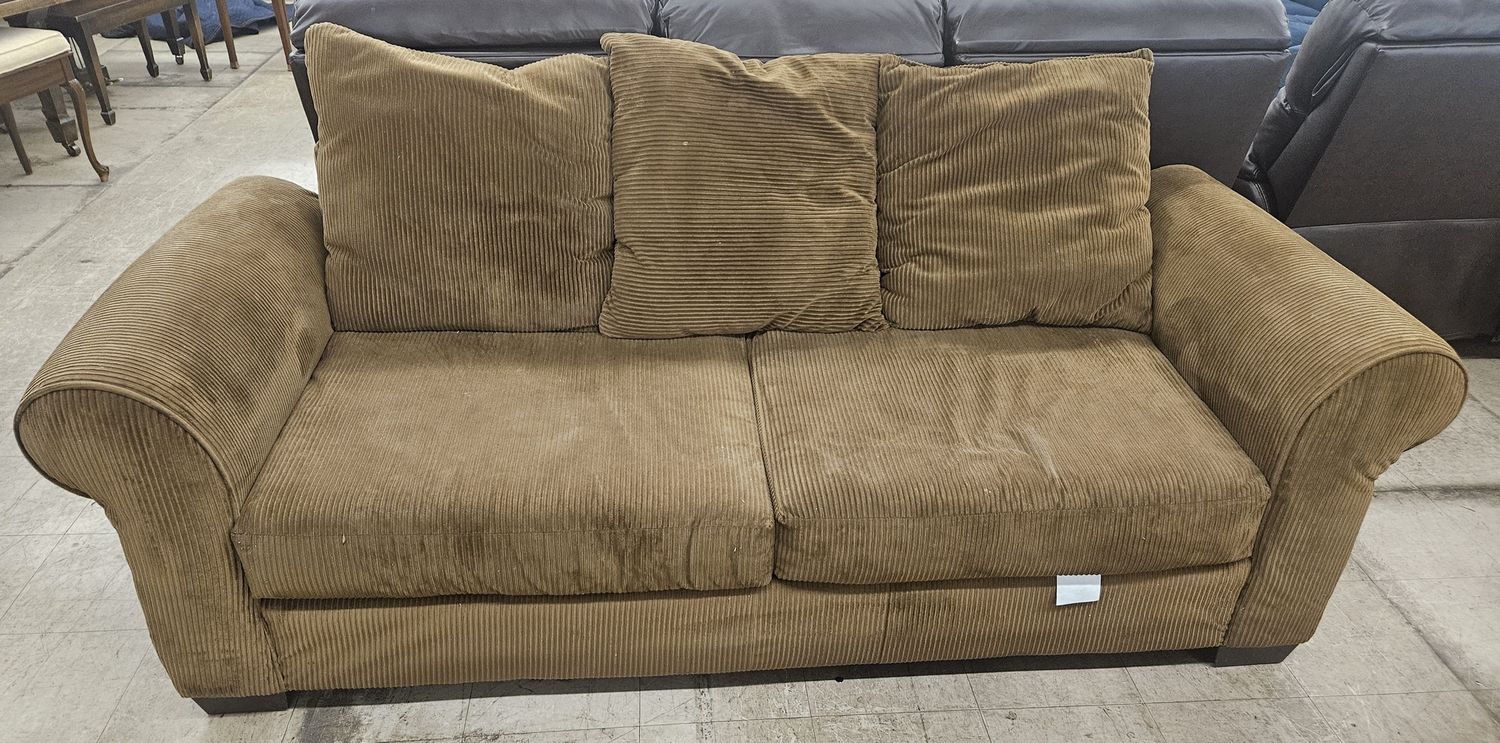 Brown Corduroy Loveseat with Rolled Arms - FREE DELIVERY