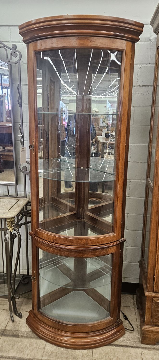 Curved Front Solid Wood Corner Curio Cabinet