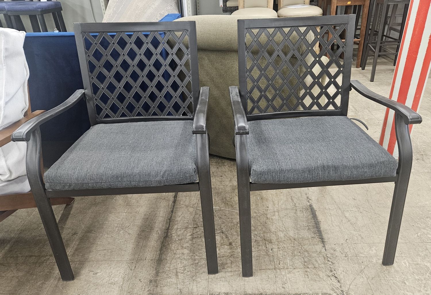 Pair of Black Lattice-Back Patio Armchairs