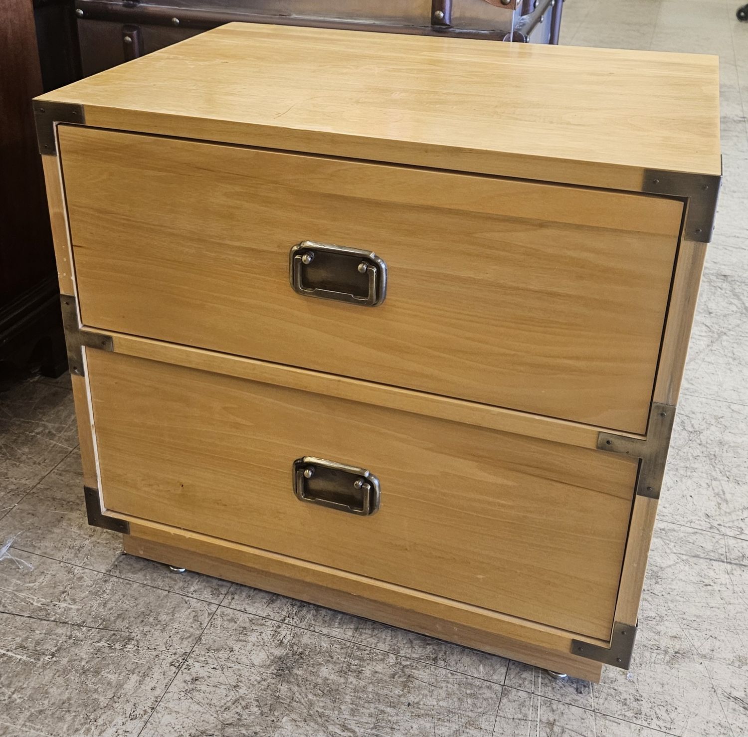 Solid Wood Campaign Style Nightstand – 2 Drawer