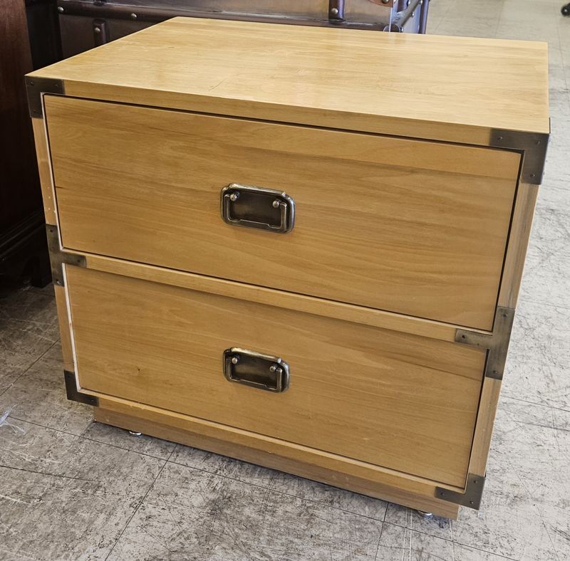 Solid Wood Campaign Style Nightstand – 2 Drawer
