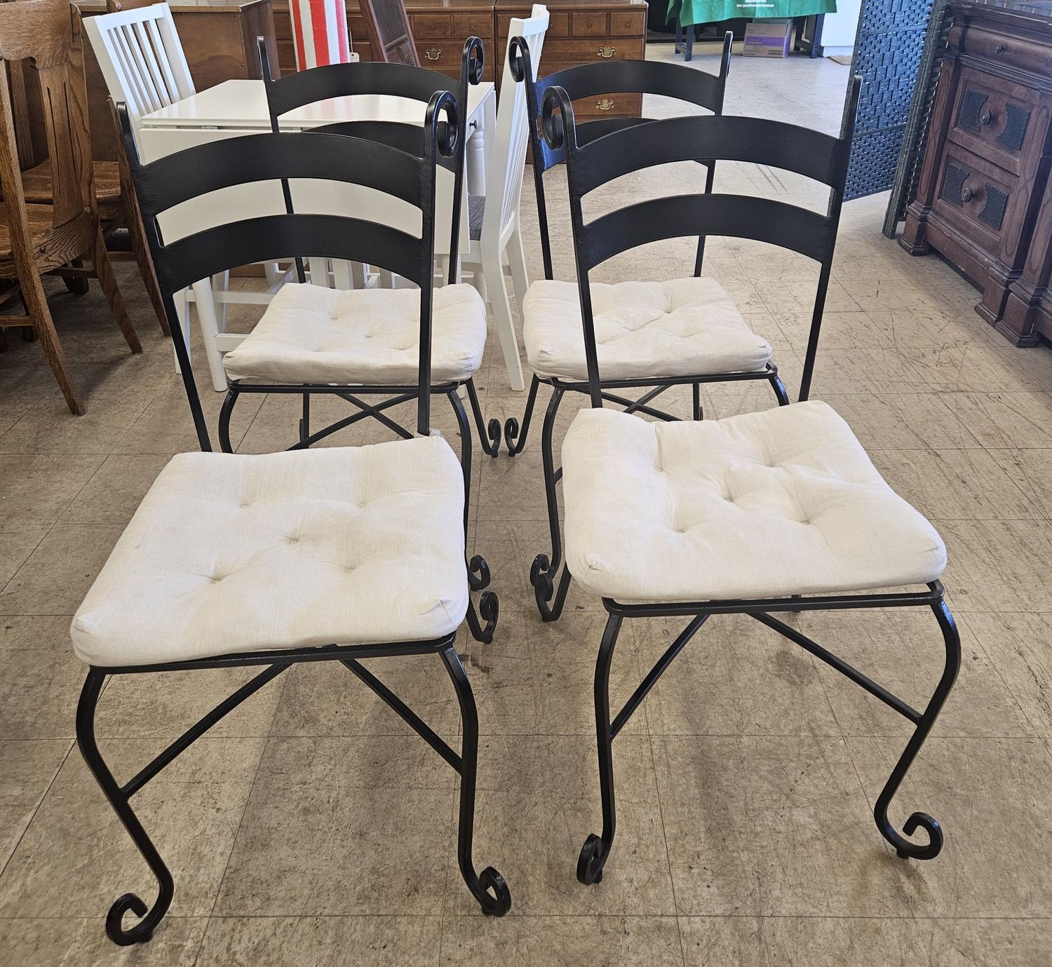 Wrought Iron Dining Chairs – Set of 4 with Cushions