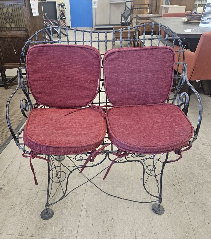 Wrought Iron Garden Bench with Cushions