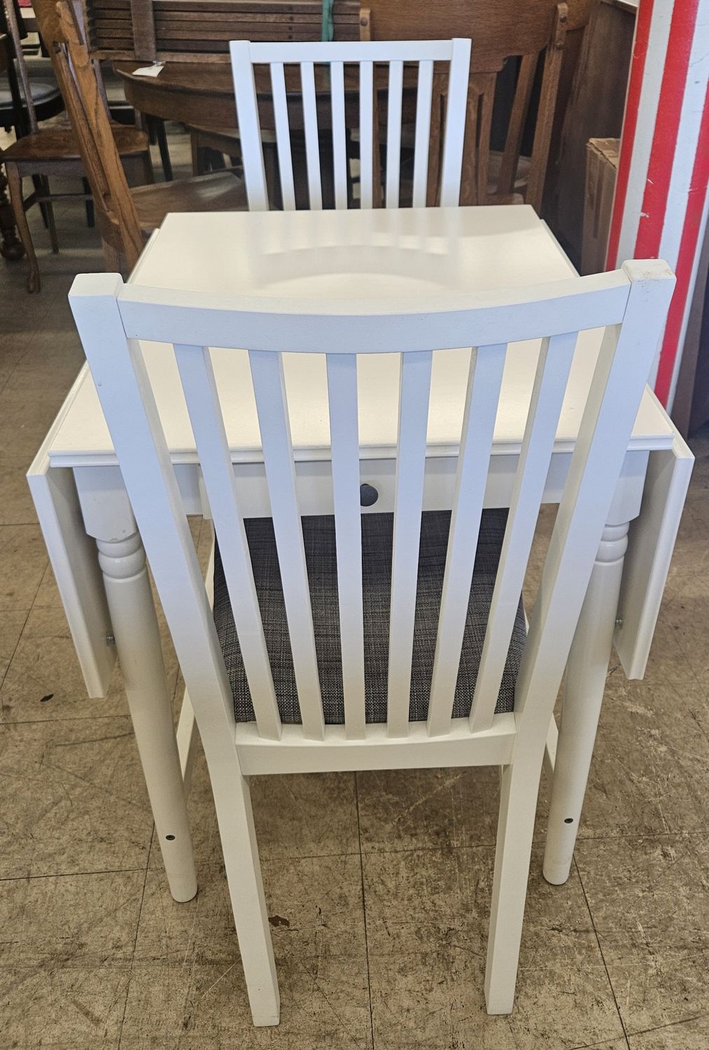 White Drop Leaf Dining Table with 2 Chairs – Space Saving Set