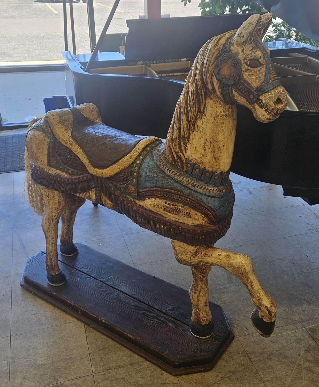 Hand-Carved Wooden Carousel Horse Sculpture – Signed &amp; Numbered (R. Gallagher 1987)