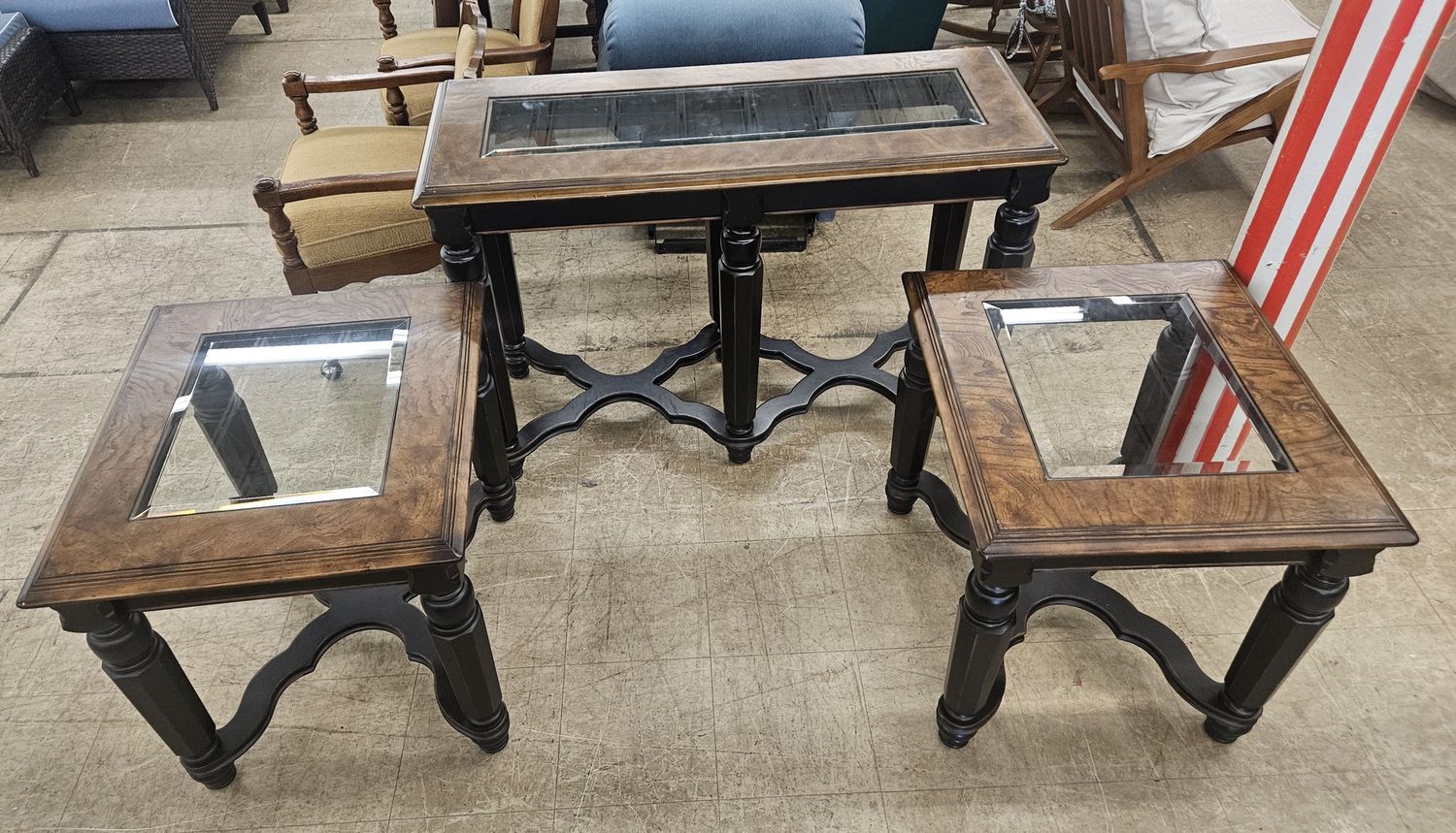 3-Piece Wood &amp; Glass Coffee Table Set (Coffee Table + 2 End Tables) - FREE DELIVERY