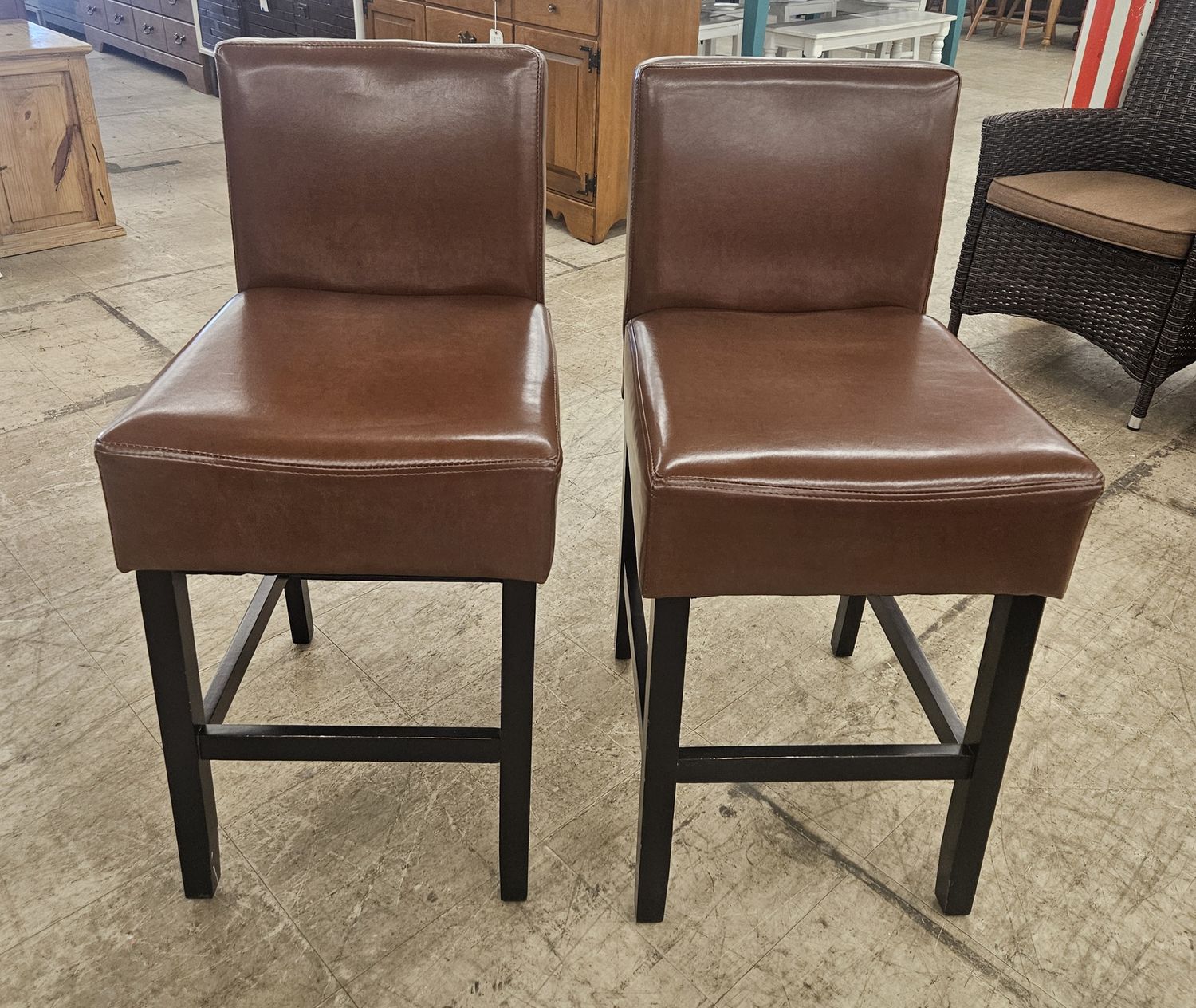Pair of Brown Upholstered Counter Height Stools
