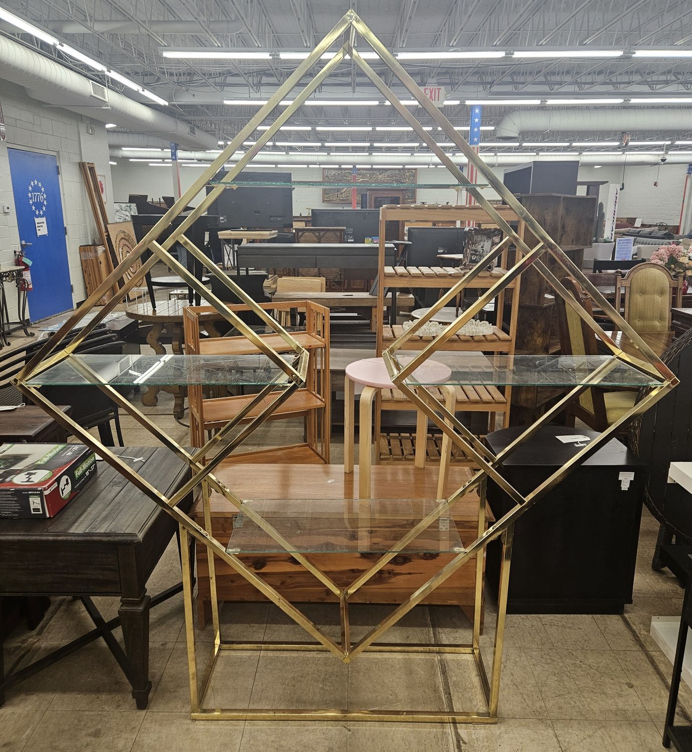Geometric Gold Glass Display Shelf