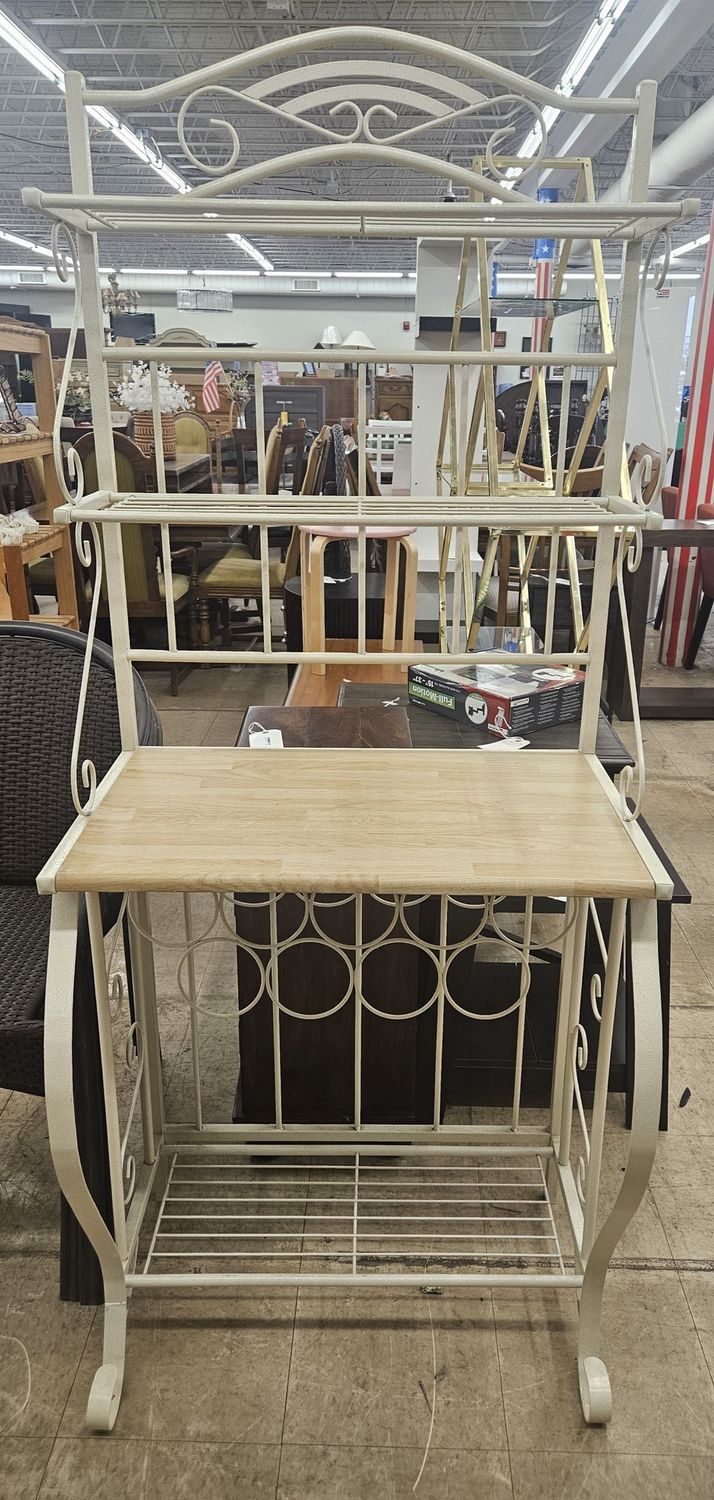 Cottage Charm Baker’s Rack with Wood Top