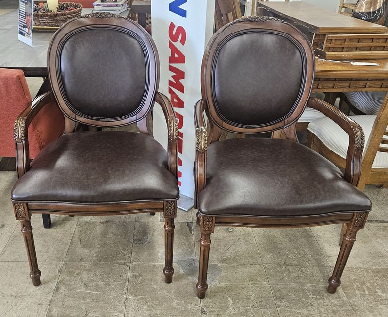 Classic French Roundback Arm Chairs – Pair
