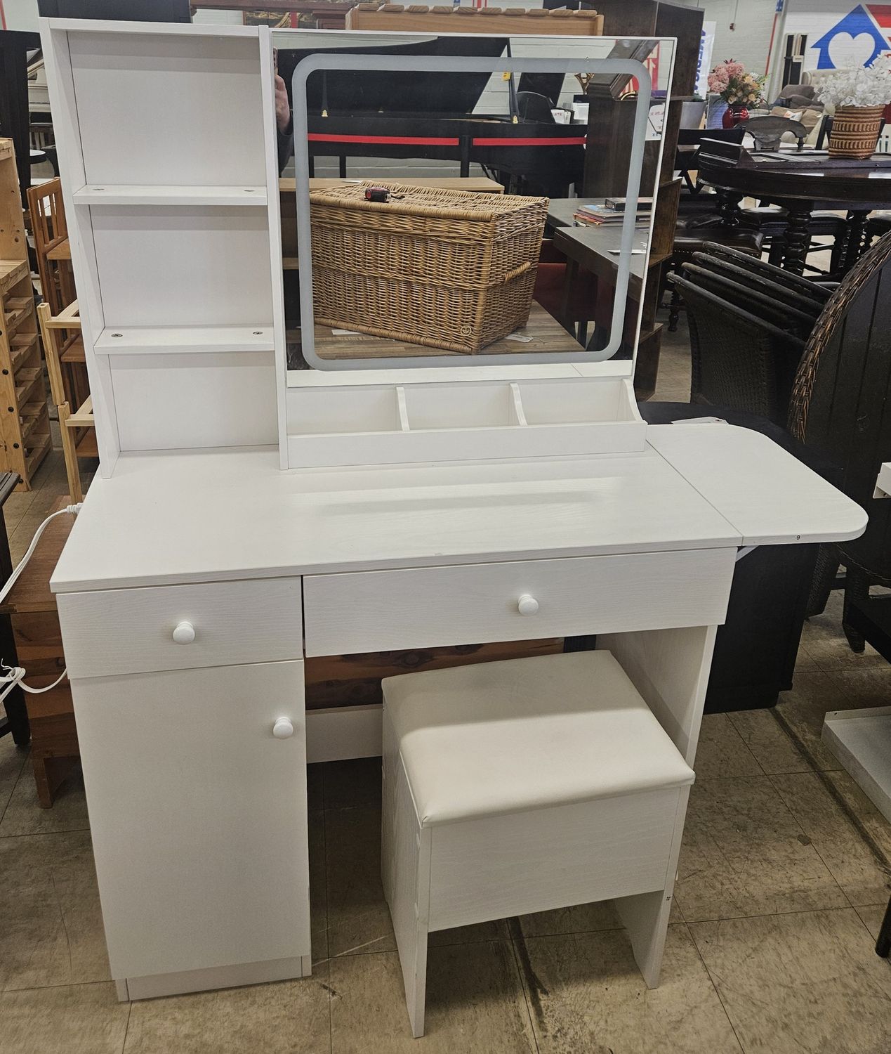 Modern LED Vanity Desk Set w/ Mirror &amp; Stool