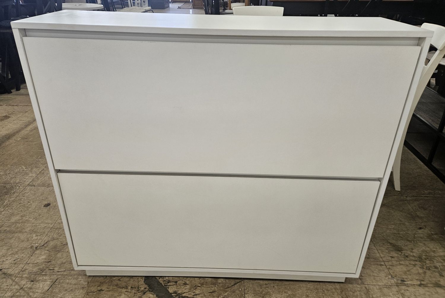 Wide Modern White Flip-Down Shoe Storage Cabinet