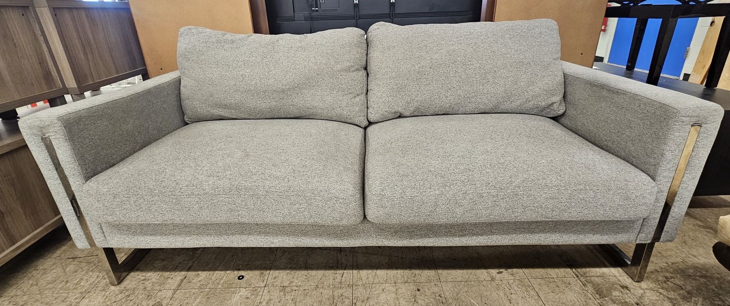 Modern Chrome Frame Sofa – Textured Gray - FREE DELIVERY