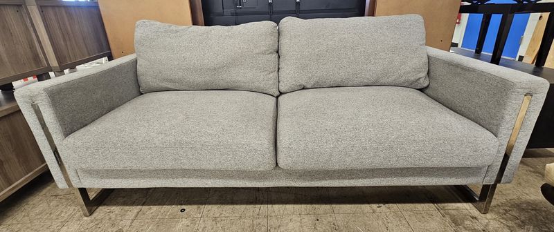 Modern Chrome Frame Sofa – Textured Gray - FREE DELIVERY