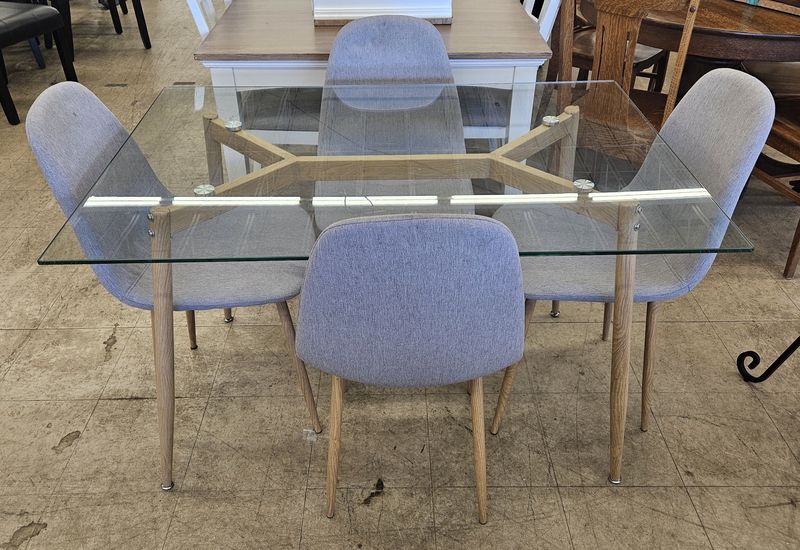 Modern Glass Top Dining Set with Upholstered Chairs (5-Piece) - FREE DEIVERY
