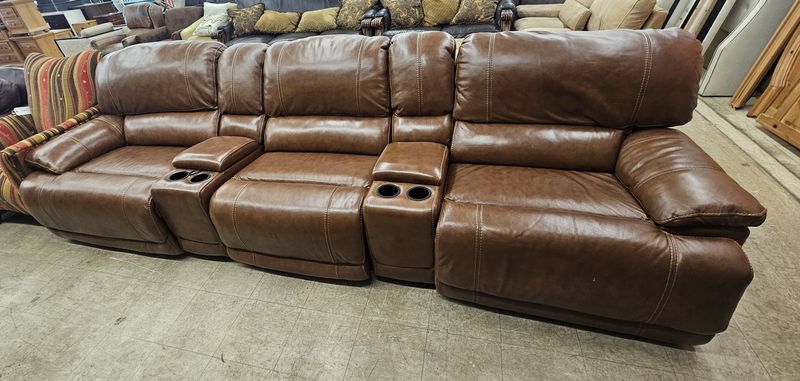Manual Reclining Leather Sofa – Console &amp; Cupholders - FREE DELIVERY