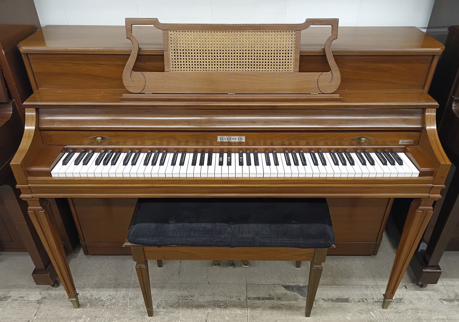 Baldwin Acrosonic Vintage Walnut Console Piano with Cane Panel