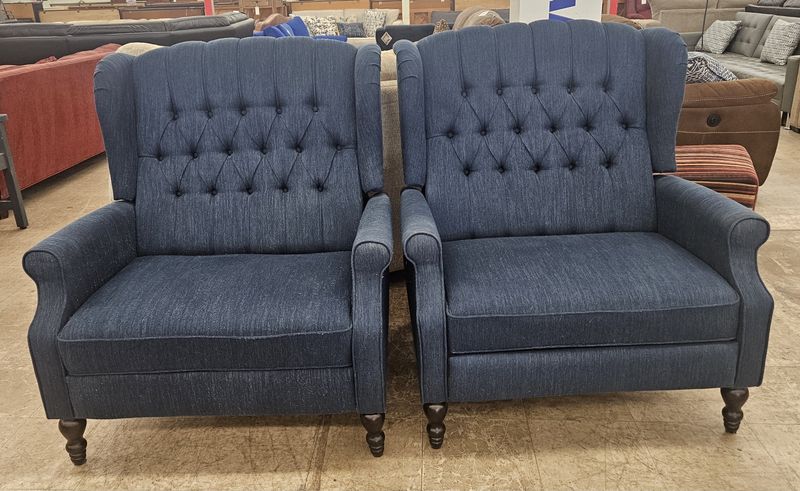 Navy Tufted Comfort Duo – Manual Reclining Accent Chairs (Set of 2)