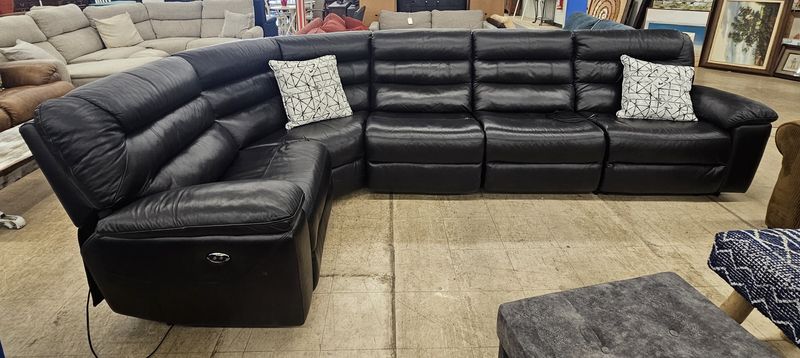 Jason Furniture Black Leather Power Reclining Sectional - FREE DELIVERY