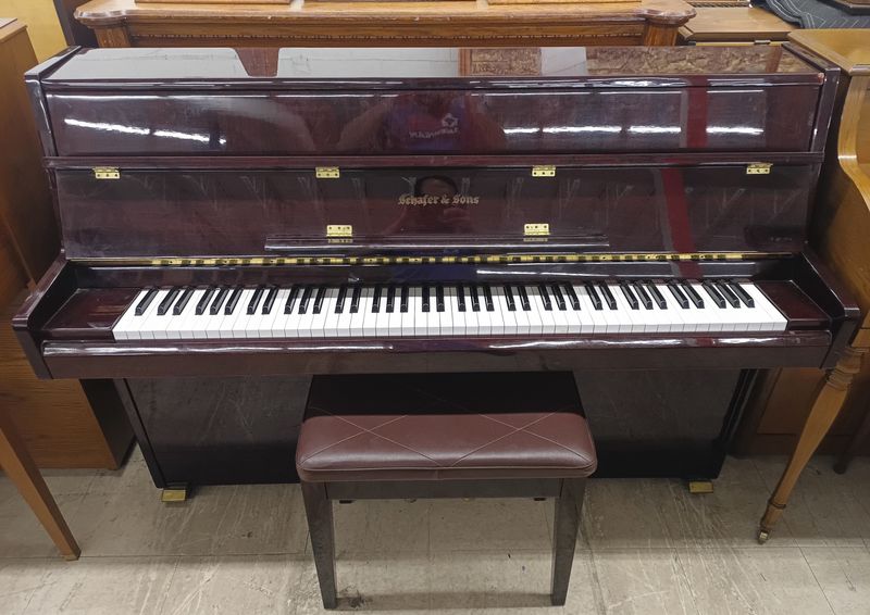 Schafer &amp; Sons VS-40 Console Upright Piano – Mahogany Finish with Bench