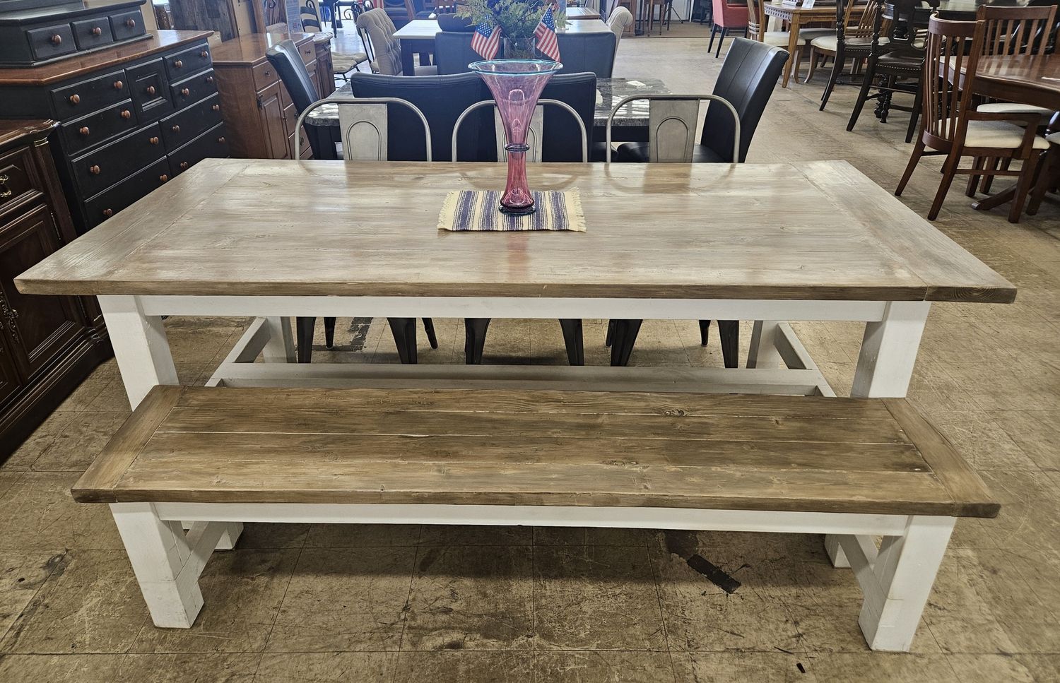 Handcrafted Farmhouse Dining Table + Bench + 3 Chairs - FREE DELIVERY