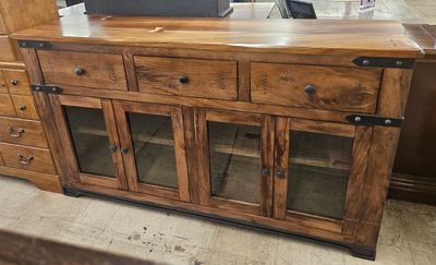 Rustic Solid Wood Sideboard Buffet with Iron Accents - FREE DELIVERY