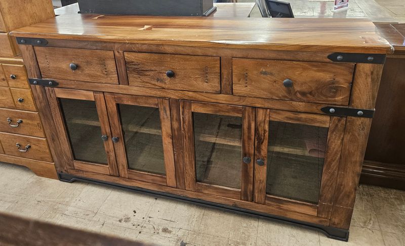 Rustic Solid Wood Sideboard Buffet with Iron Accents - FREE DELIVERY