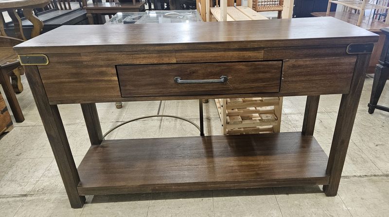 Rustic Solid Wood Console Table with Drawer &amp; Shelf