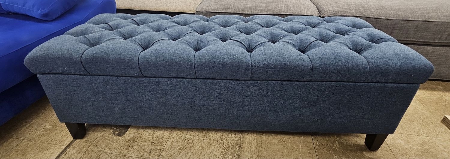Deep Blue Tufted Storage Bench Ottoman