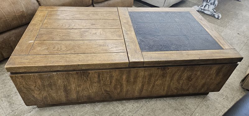Rustic Lift-Top Storage Coffee Table with Tile Inlay - FREE DELIVERY