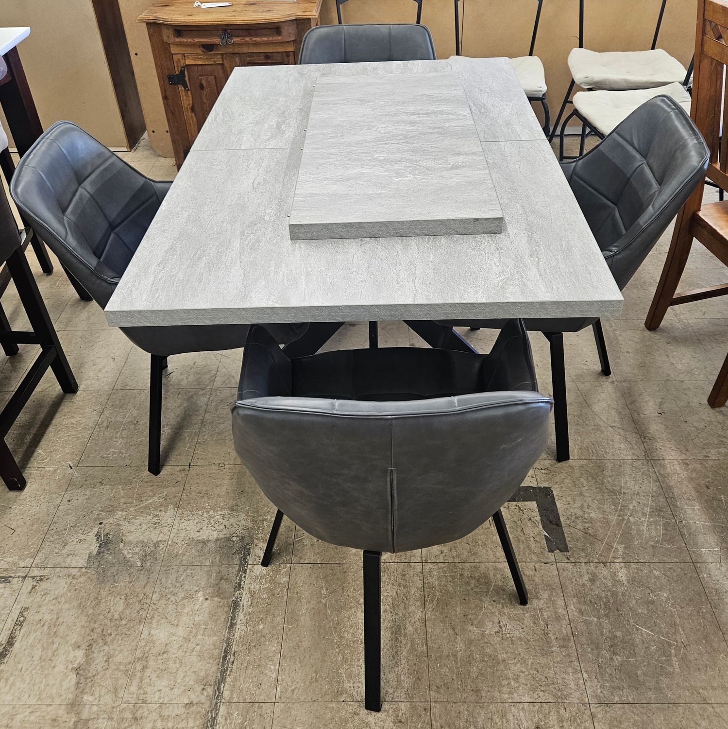 Modern Gray Dining Table Set with 4 Swivel Chairs - FREE DELIVERY