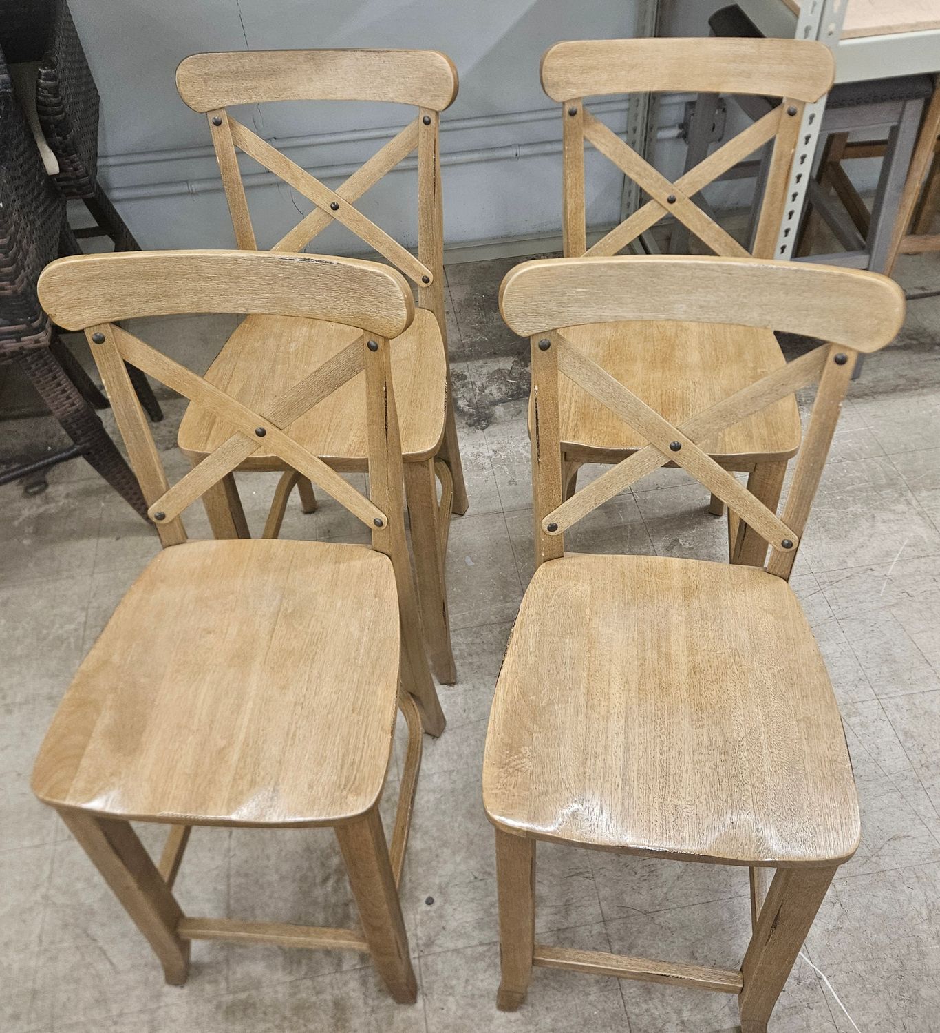 Set of 4 Solid Wood Cross-Back Bar Stools (Counter Height)