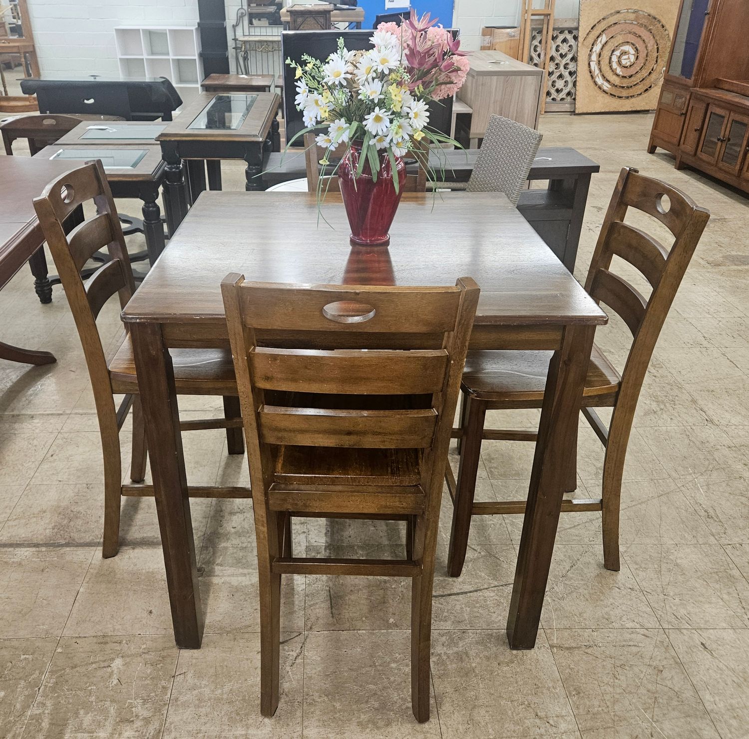 Counter Height Dining Table + 4 Chairs (Solid Wood Set) - FREE DELIVERY