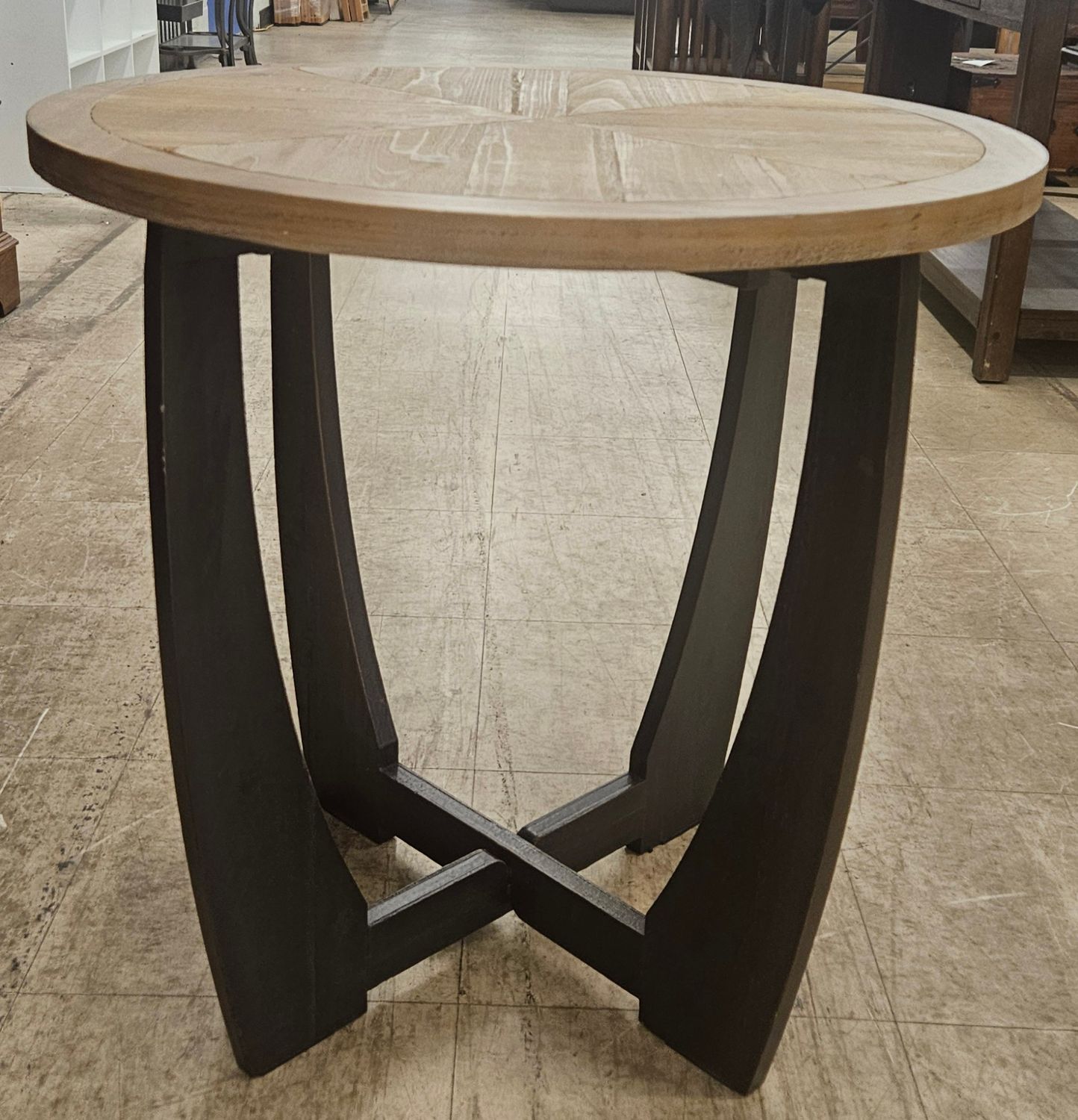 Round Two-Tone Accent Table with Sculptural Base